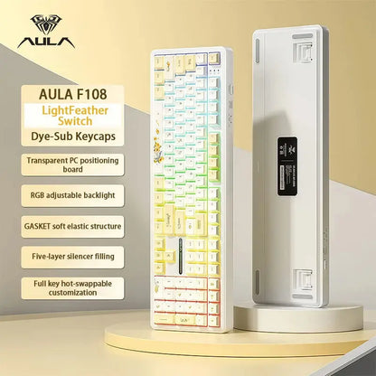 AULA F108Pro/F108 Wireless Bluetooth tri-mode connection, multi-functional display, Gasket structure, RGB lighting effects Deals 4 U  Streaming Equipment Deals 4 U