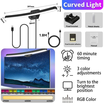 Curved RGB LED Monitor Light Bar Computer Screen lamps PC Desk Lamp USB Touch Dimmable Reading Office Gaming Gamer Lighting