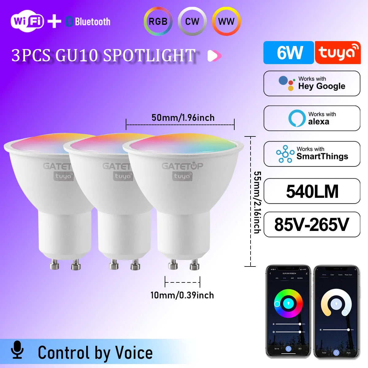 1-10PCS Tuya WiFi GU10 LED Spotlight Smart Light Bulb Dimmable 1-100% Lamps Smart Life App Control Works with Alexa Google Deals 4 U  Smart Home Gadget Deals 4 U
