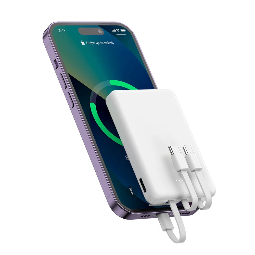 Mini 5000mAh Portable Power Bank With Built-in LED Digital Display, 1 USB-A Port and 3 Integrated Charging Cords, Ultra Compact External Battery Pack, Support Multiple Devices Simultaneous Charging Compatible With  Android Sm Deals 4 U   Deals 4 U