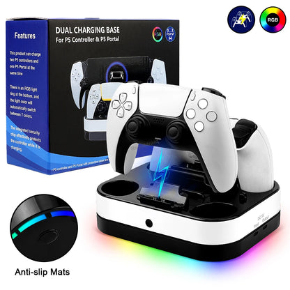 NEW For PS5 Controller Charger Stand LED Indicator & RGB Light Dual Charging Dock for PS5 Controller & PS Portal Games Accessori