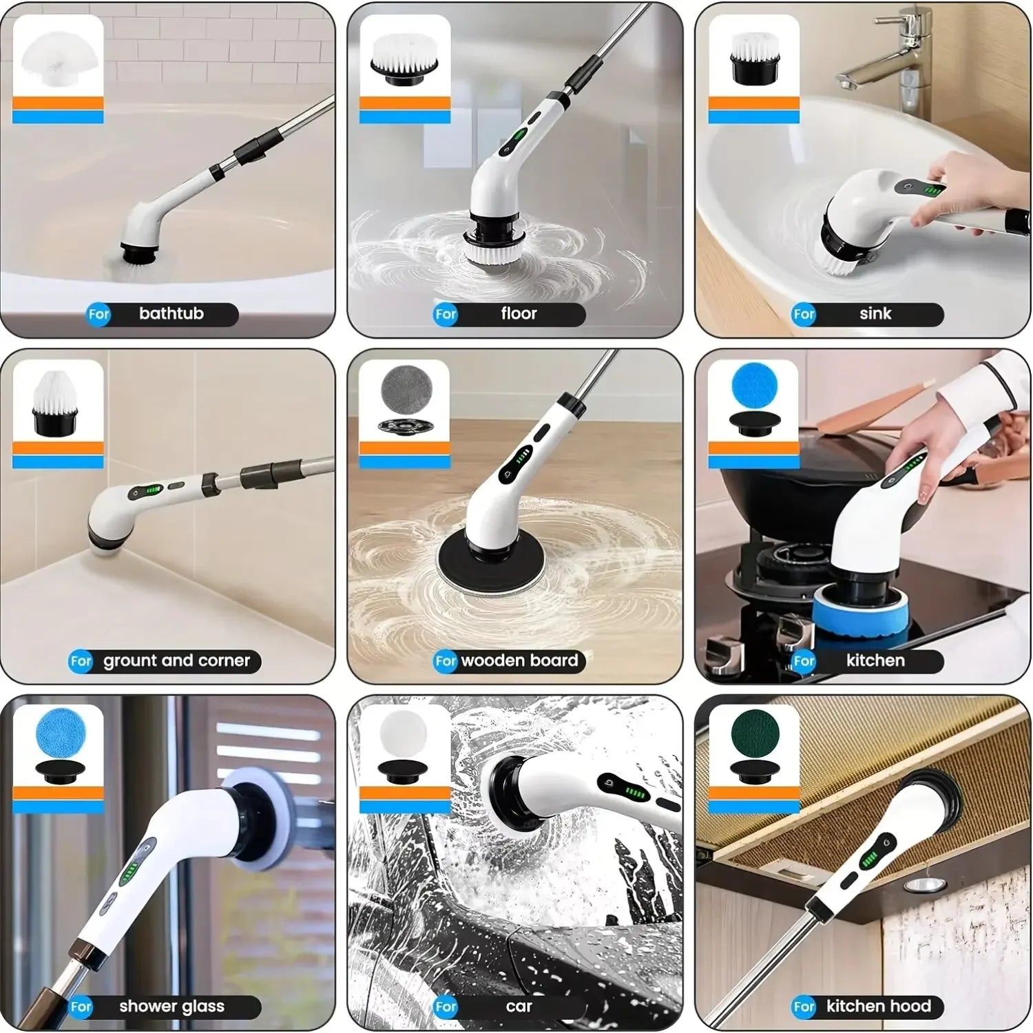 Cordless Electric Spin Scrubber Multipurpose, Cleaning Brush for Kitchen Bathroom Toilet Floor, Hair Broom Mop Household Gadget Deals 4 U   Deals 4 U
