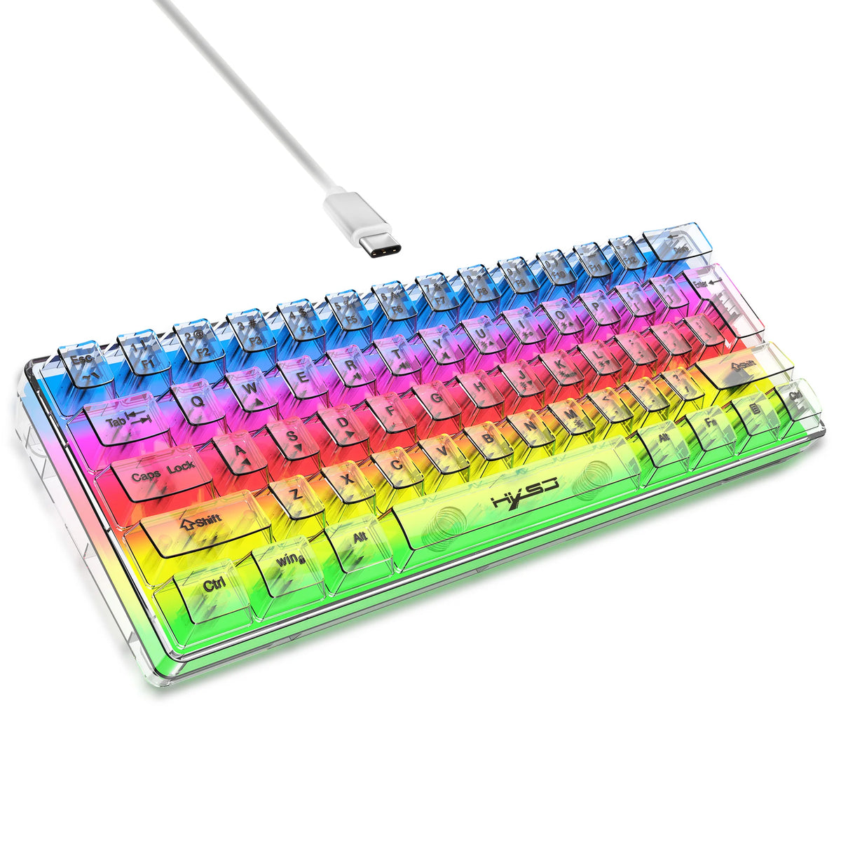 HXSJ 60% Wired Transparent Gaming Keyboard, RGB Backlit Ultra-Compact Waterproof Small Compact 61 Keys Keyboard for PC/Mac