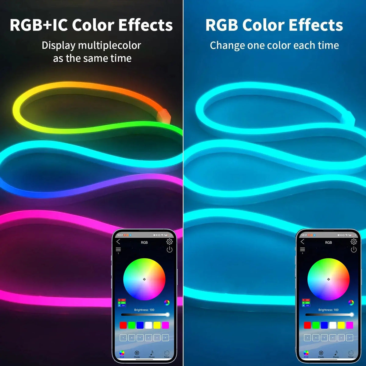Bluetooth RGB Neon LED Strip 1-10m DC5V USB IP65 Waterproof Flexible Tape with App/Remote Control Music Sync for Home Decor Deals 4 U  RGB Hexagon Wall Lights Deals 4 U