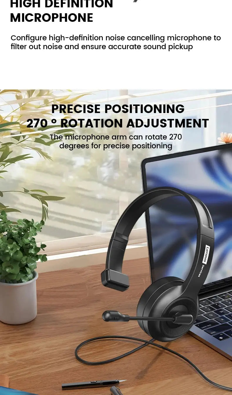 Lenovo E06 Single Ear Wired Headphone With Microphone Stereo Effect Business Meeting Office HD Call Scalable Gaming Headsets Deals 4 U  Gaming Accessories Deals 4 U