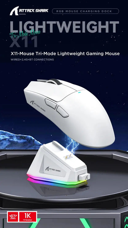 ATTACK SHARK X11 Lightweight Wireless Gaming Mouse with RGB Backlight Charging, Up to 22K DPI, PAW3311 Optical Sensor, HUYU Swit Deals 4 U  Gaming Accessories Deals 4 U