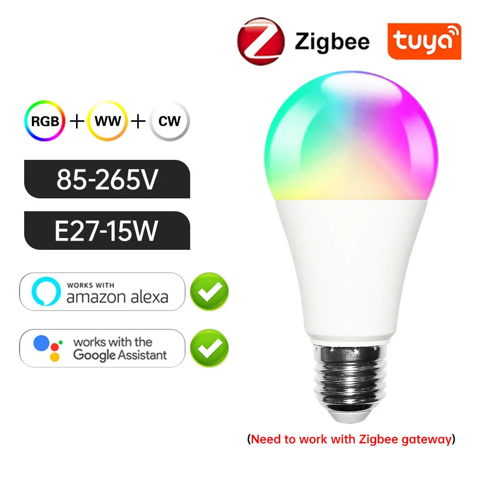 Tuya E27 GU10 E14 RGB Bulb Zigbee/WiFi/Bluetooth Smart Dimmable LED Light Lamp 5W/15W Work with Alexa Google Home Voice Control Deals 4 U   Deals 4 U