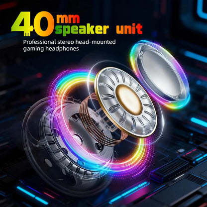 RGB Wired Gaming Headset with Microphone, USB & 3.5mm Over‑Ear Headphones for PC Laptop PS4 PS5 Mobile, Adjustable Noise‑Cancelling Mic, Surround Stereo Sound, Comfortable Headset for Gaming, Office, Study & Daily Use