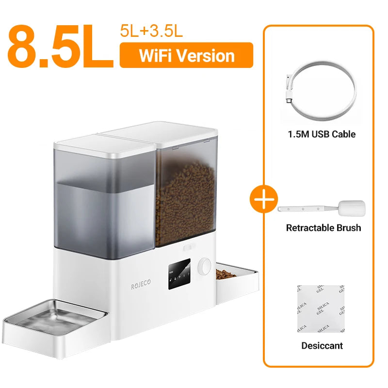 ROJECO 8.5L Automatic Pet Feeder Water Fountain WIFI APP Remote Control Smart Dog 5L Food Dispenser 3.5L Gravity Water Drinker ﻿ Deals 4 U  Automatic Pet Feeder Deals 4 U