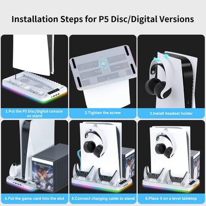 GAMINJA P58 Cooling Stand For PS5 RGB Charging Base Dual-Controller Charging Station Dual-Controller Charger For PS5 Accessories