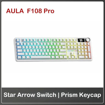 AULA F108Pro/F108 Wireless Bluetooth tri-mode connection, multi-functional display, Gasket structure, RGB lighting effects Deals 4 U  Streaming Equipment Deals 4 U