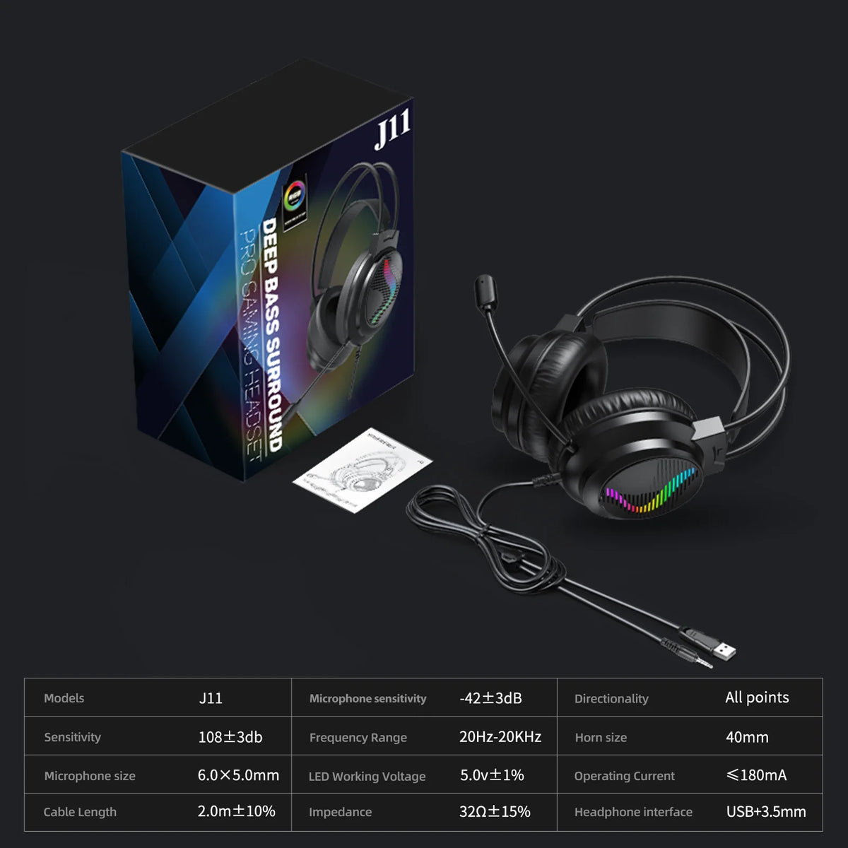 Acinaci J11 Gaming Headset for PS4 PC Xbox One PS5 Switch via 3.5mm Audio Jack, with Mic, LED Light