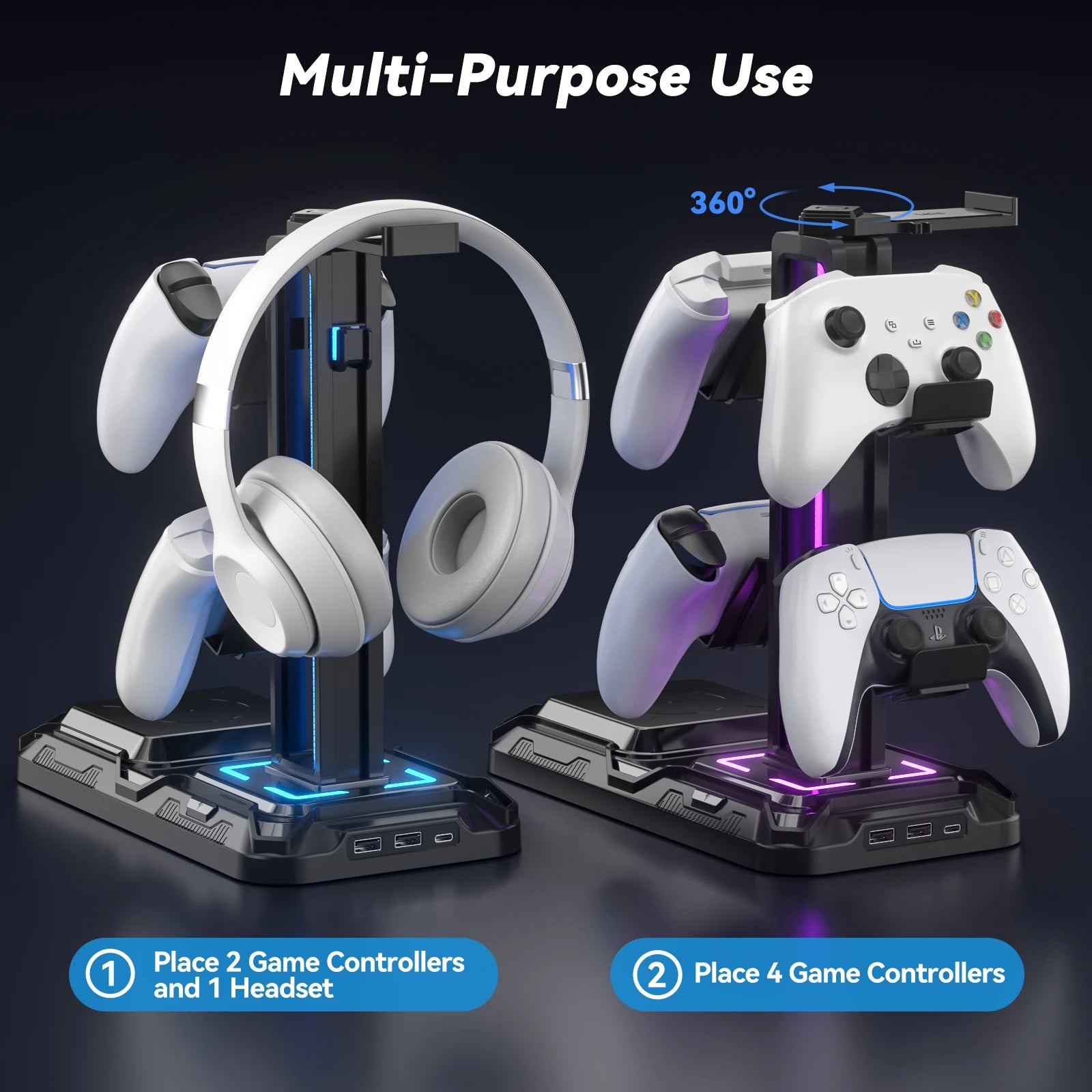 Headphone & Controller Stand with Wireless Charging Rotatable Headset Stand with 9 Light Modes Controller Holder with EU plug Deals 4 U   Deals 4 U