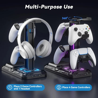 Headphone & Controller Stand with Wireless Charging Rotatable Headset Stand with 9 Light Modes Controller Holder with EU plug Deals 4 U  Gaming Accessories Deals 4 U