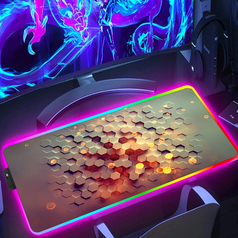 RGB Extended Hexagon Gaming Mouse Pad Rug Desk Mat Computer Accessories Anti-skid Offices Geometric Mousepad Luminous Game Mats