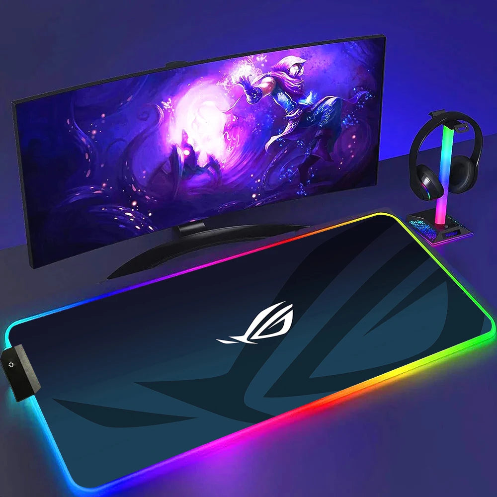 ROG ASUS Mouse Pad RGB Gamer Desk Mat Led Back Light Mousepad Setup Gaming Accessories Deskmat Big Colorful Mousepepad Backlight