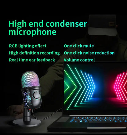 Gaming Microphone USB Microphone for PC Condenser Podcast Mic for Studio Recording with Headphone Jack, Led, Noise Cancellation Deals 4 U  Streaming Equipment Deals 4 U