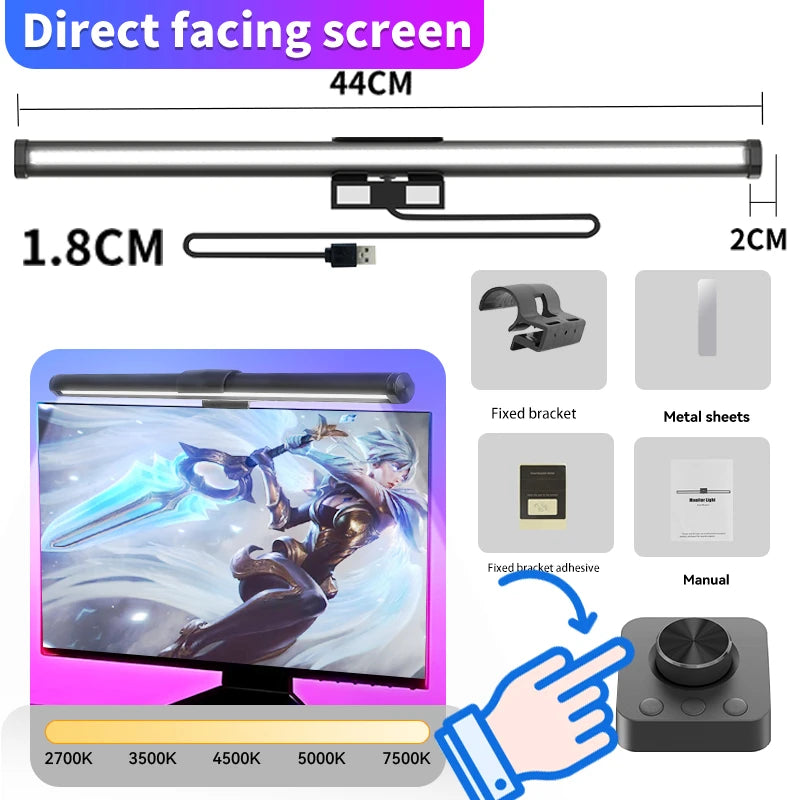 Curved LED Monitor Light Bar Rgb Computer Screen Lamp Stepless Dimming Backlight Hanging Laptops Gaming Gamer Office Lighting