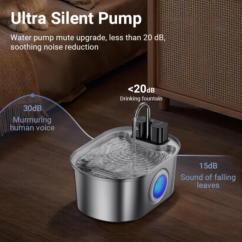 ROJECO 3.2L Stainless Steel Cat Water Fountain Wireless Sensor Smart Automatic Dog Water Dispenser Drinking Fountain 4000mAh Deals 4 U   Deals 4 U