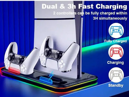 BEBONCOOL S2000 PS5 Slim Stand | 3-Gear Cooling RGB Light Dual Charger 15 Game Slot Headset Holder for Disc/Digital Pro Gaming