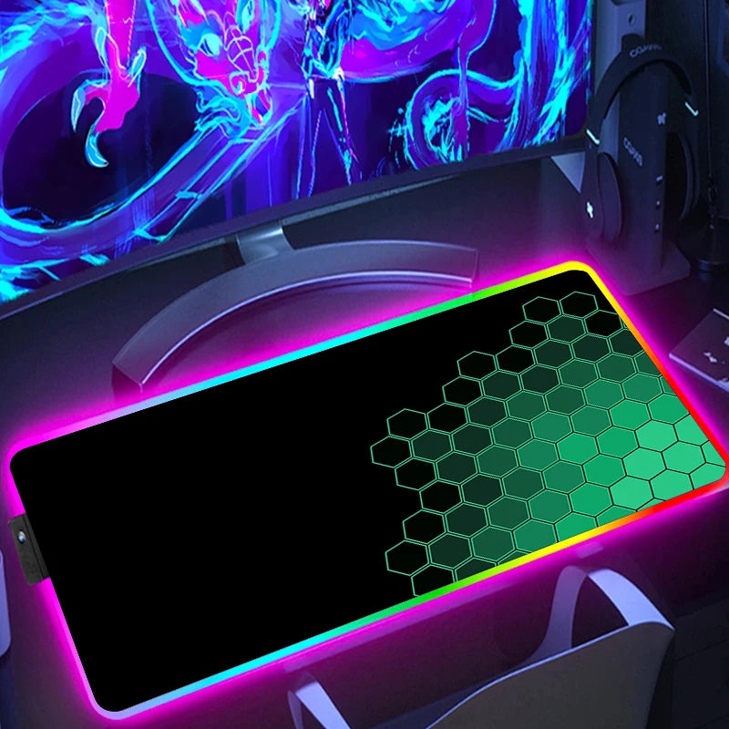 RGB Extended Hexagon Gaming Mouse Pad Rug Desk Mat Computer Accessories Anti-skid Offices Geometric Mousepad Luminous Game Mats
