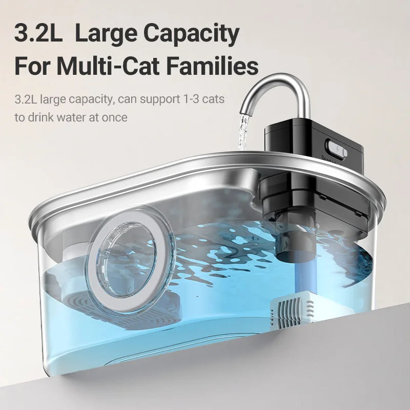 ROJECO 3.2L Stainless Steel Cat Water Fountain Wireless Sensor Smart Automatic Dog Water Dispenser Drinking Fountain 4000mAh Deals 4 U   Deals 4 U