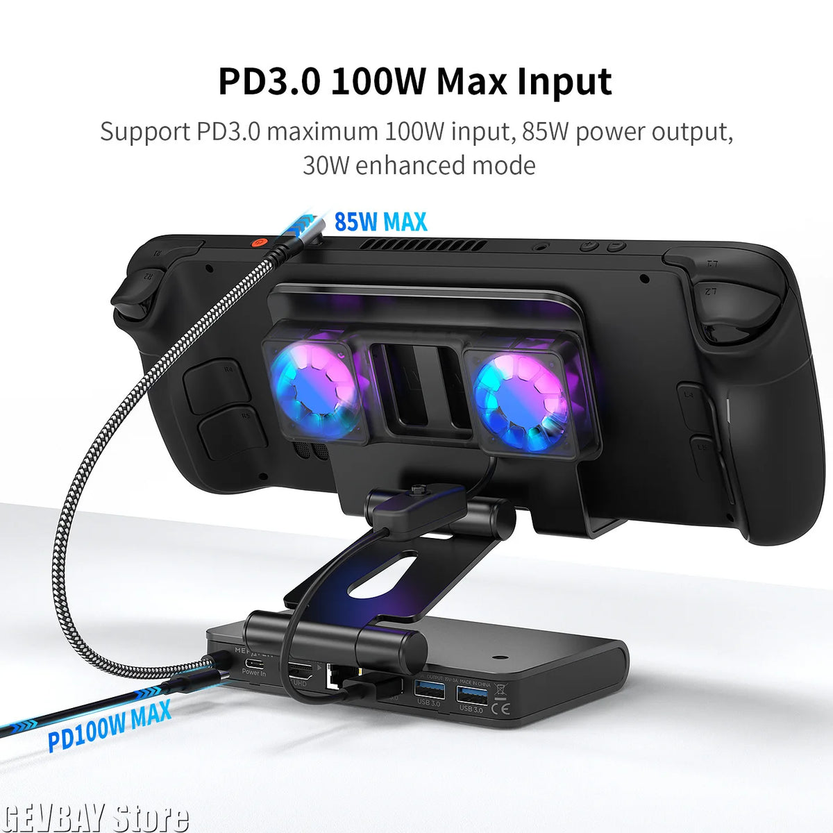 6-in-1 Gaming Console Cooling Dock with Metal Bracket RGB Dual Fans Adjustable Height for ROG ALLY Steam Deck LEGION Go Ipad