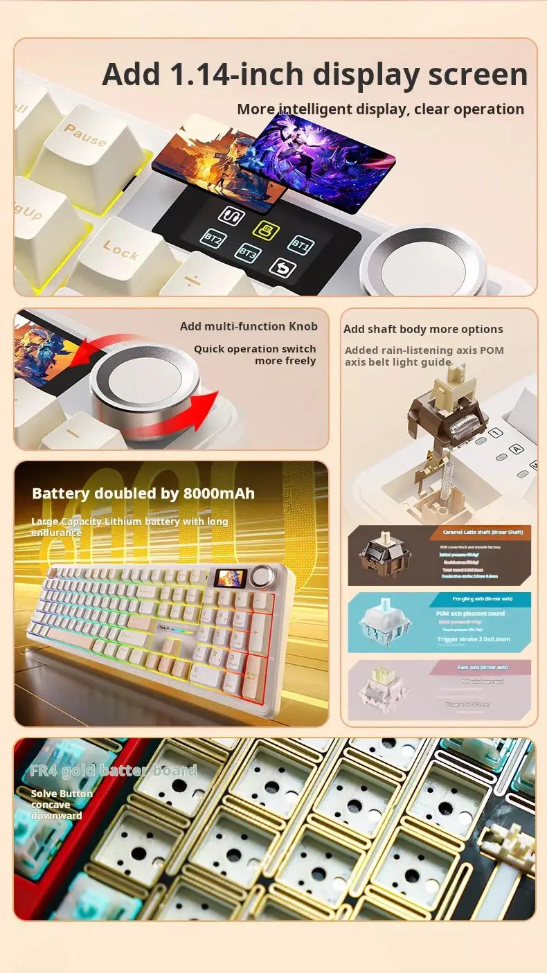 AULA F108Pro/F108 Wireless Bluetooth tri-mode connection, multi-functional display, Gasket structure, RGB lighting effects Deals 4 U  Streaming Equipment Deals 4 U
