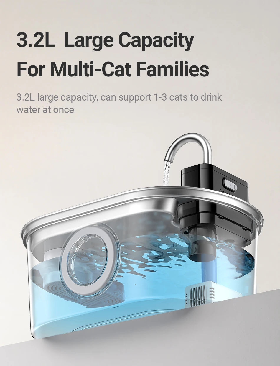 ROJECO 3.2L Stainless Steel Cat Water Fountain Wireless Sensor Smart Automatic Dog Water Dispenser Drinking Fountain 4000mAh Deals 4 U   Deals 4 U
