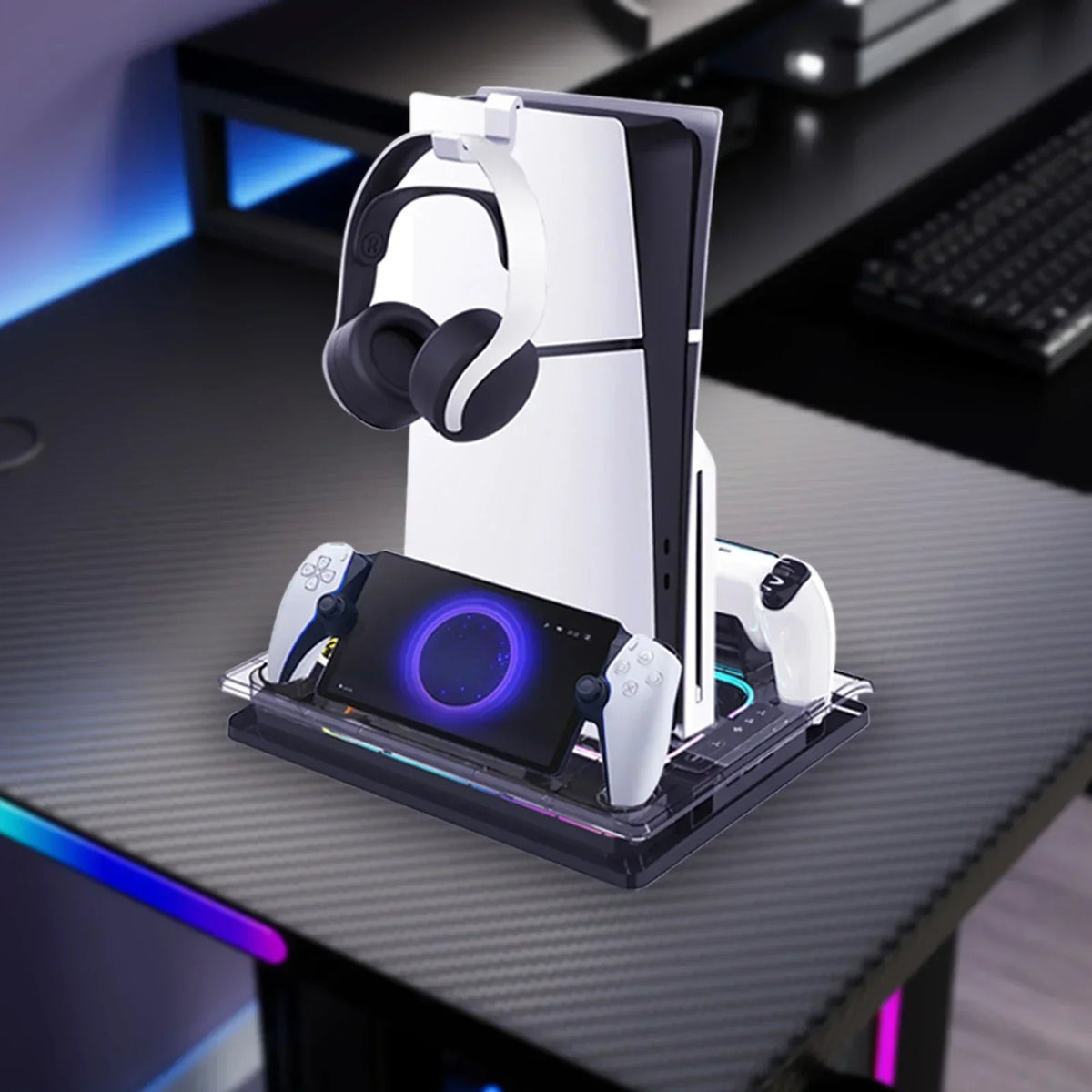 GAMINJA P53 RGB Multi-Function Cooling Base For PS5slim PS5 Controller Charger And For PS Portal Remote Player Magnetic Charger