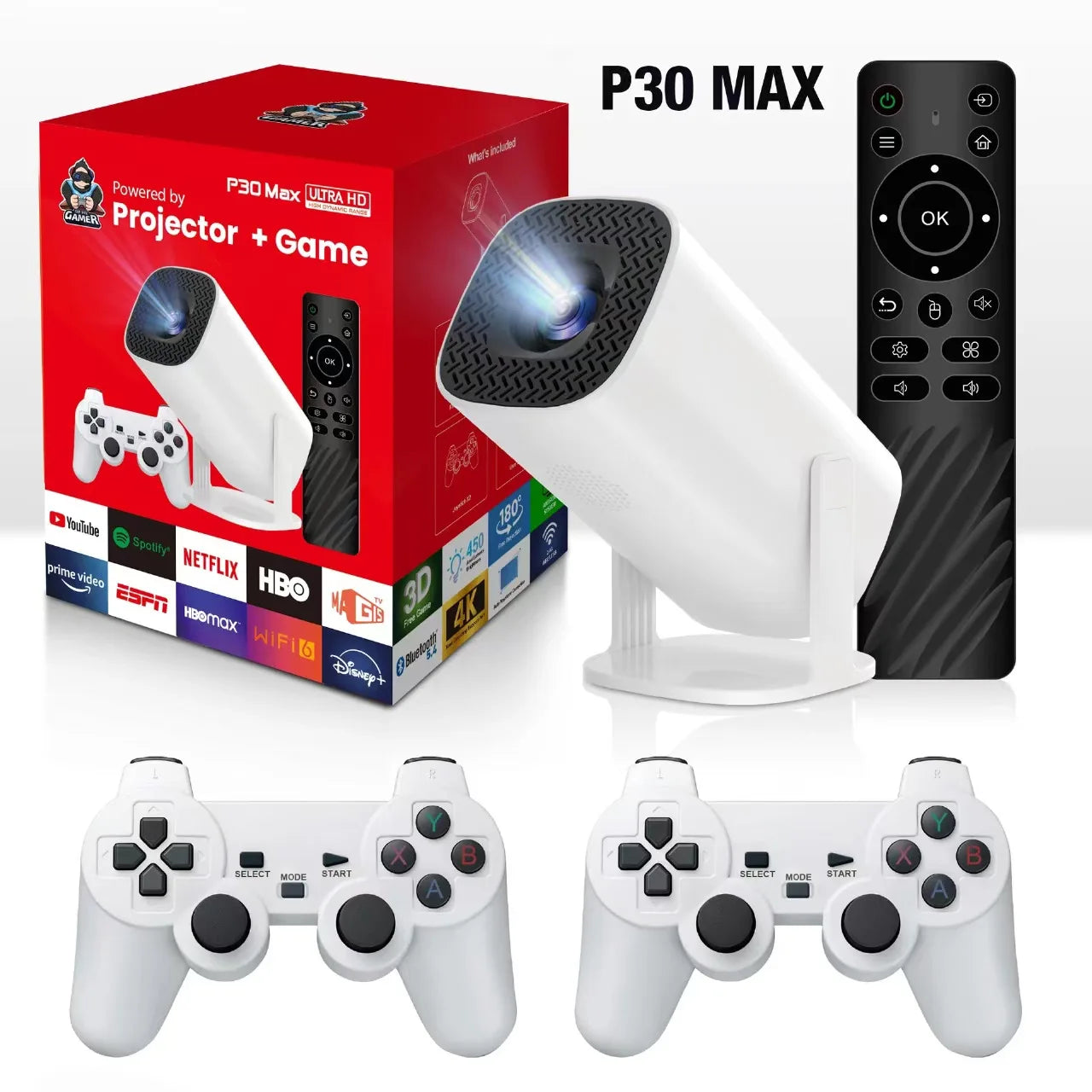 3D Game Projector P30MAX Retro Video Game Console Wireless Controller 4K ULTRA HD plug and play Android11 BT5.0 720P Home Cinema Deals 4 U   Deals 4 U