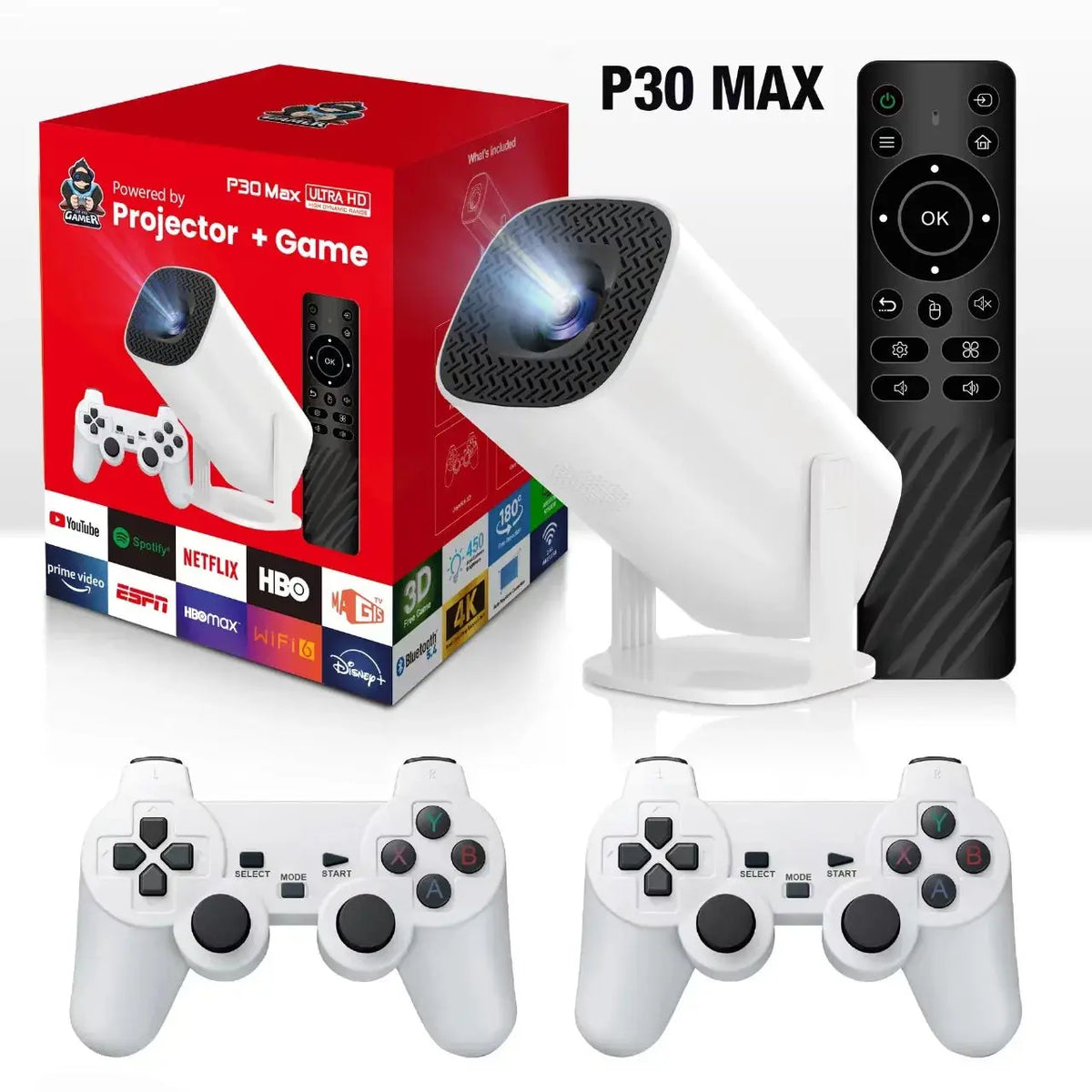 3D Game Projector P30MAX Retro Video Game Console Wireless Controller 4K ULTRA HD plug and play Android11 BT5.0 720P Home Cinema Deals 4 U  Gaming Accessories Deals 4 U