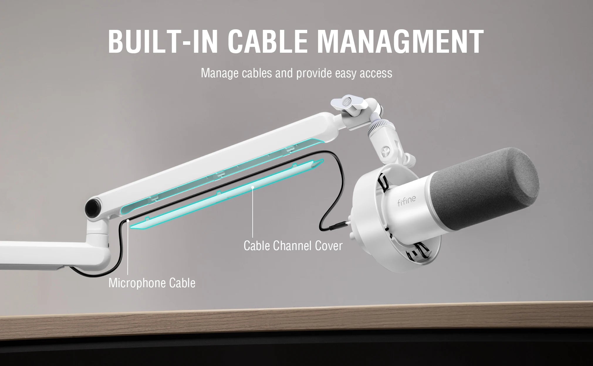 FIFINE Microphone Boom Arm, Adjustable Low Profile Mic Arm with Desk Mount Clamp,Cable Storage for Streaming Gaming-White BM88W Deals 4 U   Deals 4 U