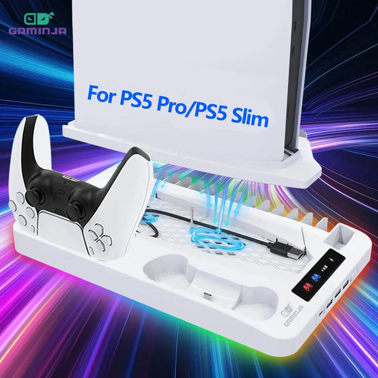 GAMINJA P58 Cooling Stand For PS5 RGB Charging Base Dual-Controller Charging Station Dual-Controller Charger For PS5 Accessories Deals 4 U  Console Accessories Deals 4 U