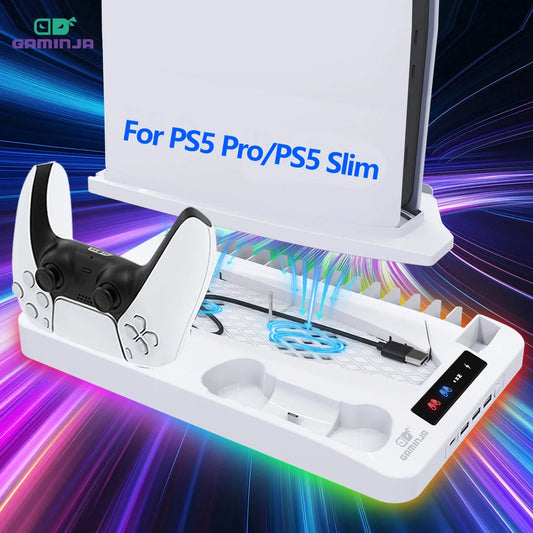 GAMINJA P58 Cooling Stand For PS5 RGB Charging Base Dual-Controller Charging Station Dual-Controller Charger For PS5 Accessories