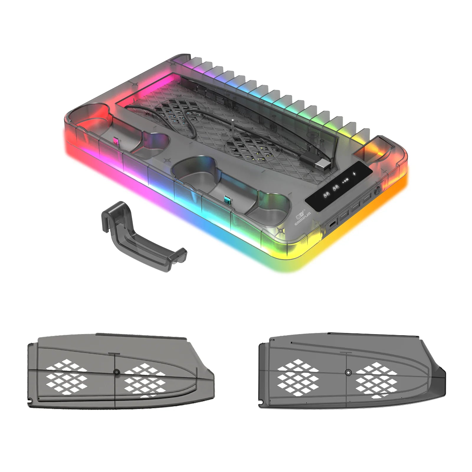 GAMINJA P58 Cooling Stand For PS5 RGB Charging Base Dual-Controller Charging Station Dual-Controller Charger For PS5 Accessories Deals 4 U   Deals 4 U