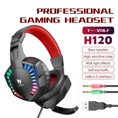 RGB Wired Gaming Headset with Microphone, USB & 3.5mm Over‑Ear Headphones for PC Laptop PS4 PS5 Mobile, Adjustable Noise‑Cancelling Mic, Surround Stereo Sound, Comfortable Headset for Gaming, Office, Study & Daily Use