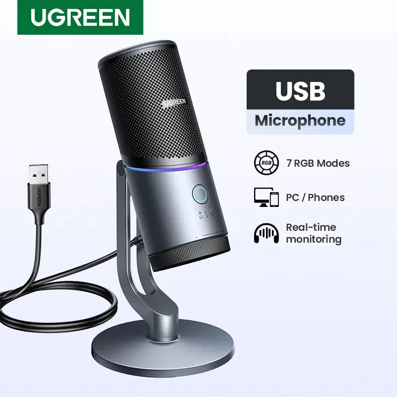 Mic USB Microphone with RGB Modes Professional Condenser Mic for PC Mac Gaming Karaoke Recording Streaming Podcasting Deals 4 U  Streaming Equipment Deals 4 U