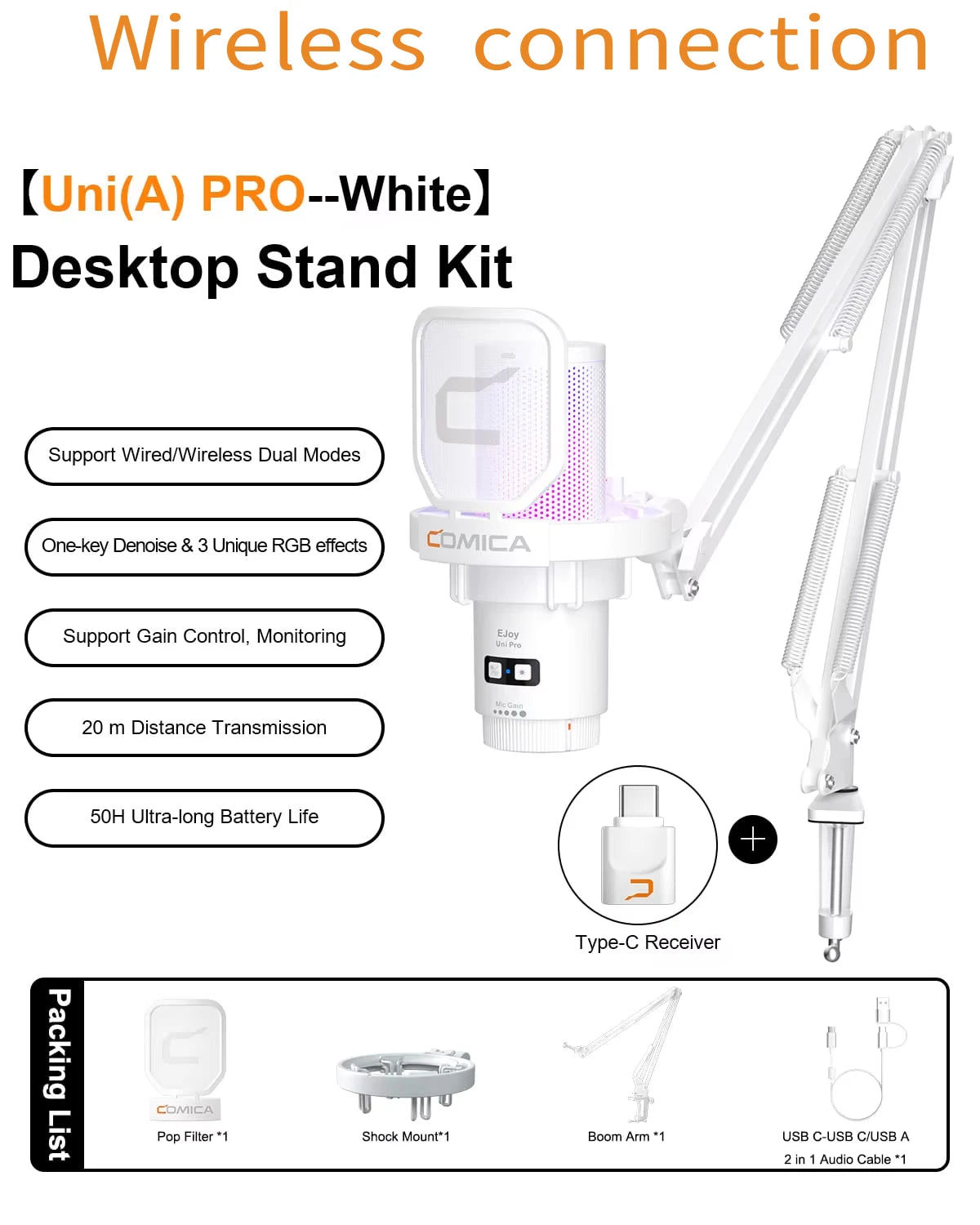 COMICA Uni Pro Wireless USB Gaming Microphone for PC Laptop Smartphone Noise Cancellation Condenser Mic with RGB Lights Deals 4 U  Streaming Equipment Deals 4 U