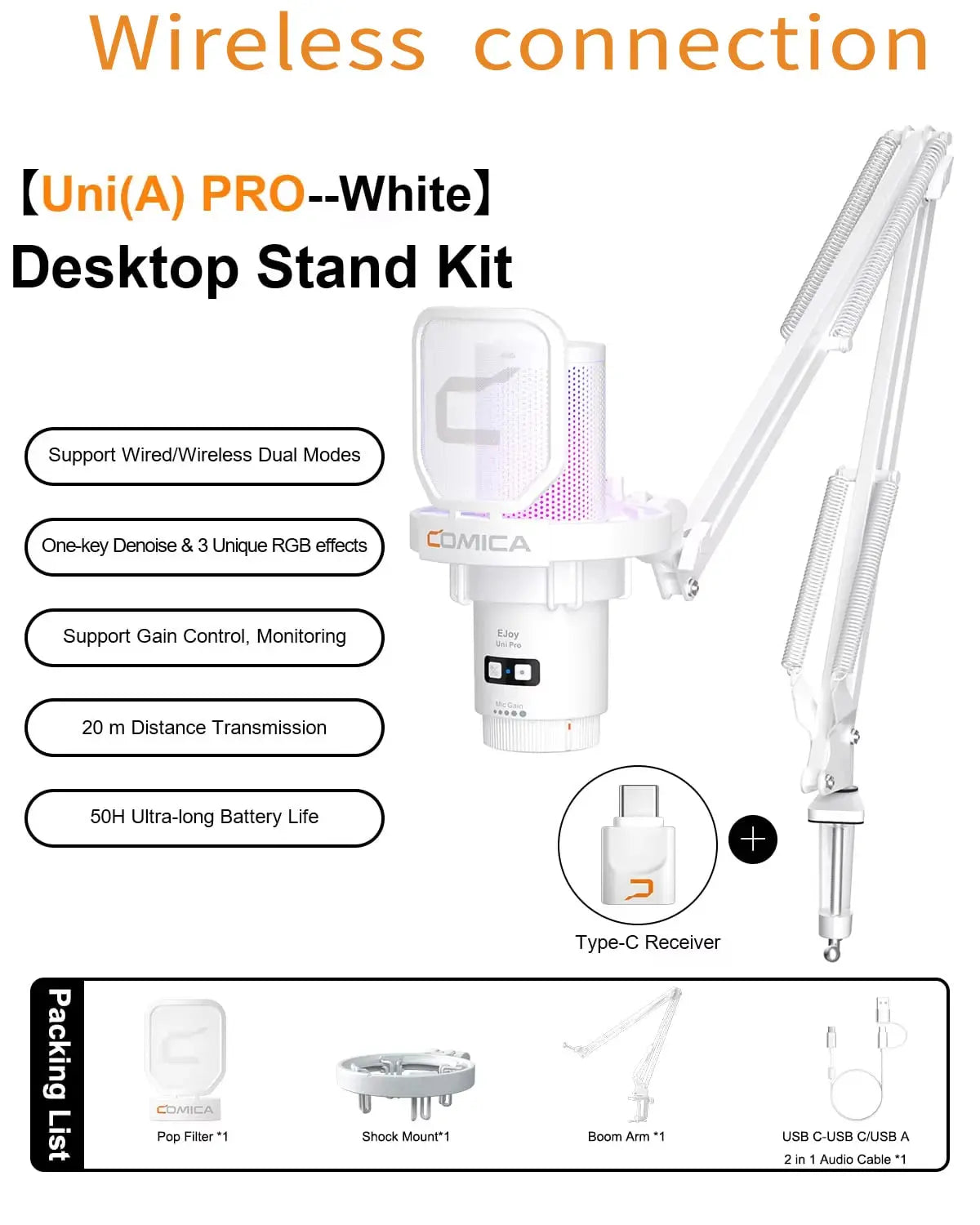 COMICA Uni Pro Wireless USB Gaming Microphone for PC Laptop Smartphone Noise Cancellation Condenser Mic with RGB Lights Deals 4 U  Streaming Equipment Deals 4 U