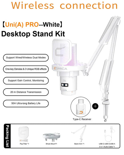 COMICA Uni Pro Wireless USB Gaming Microphone for PC Laptop Smartphone Noise Cancellation Condenser Mic with RGB Lights Deals 4 U  Streaming Equipment Deals 4 U