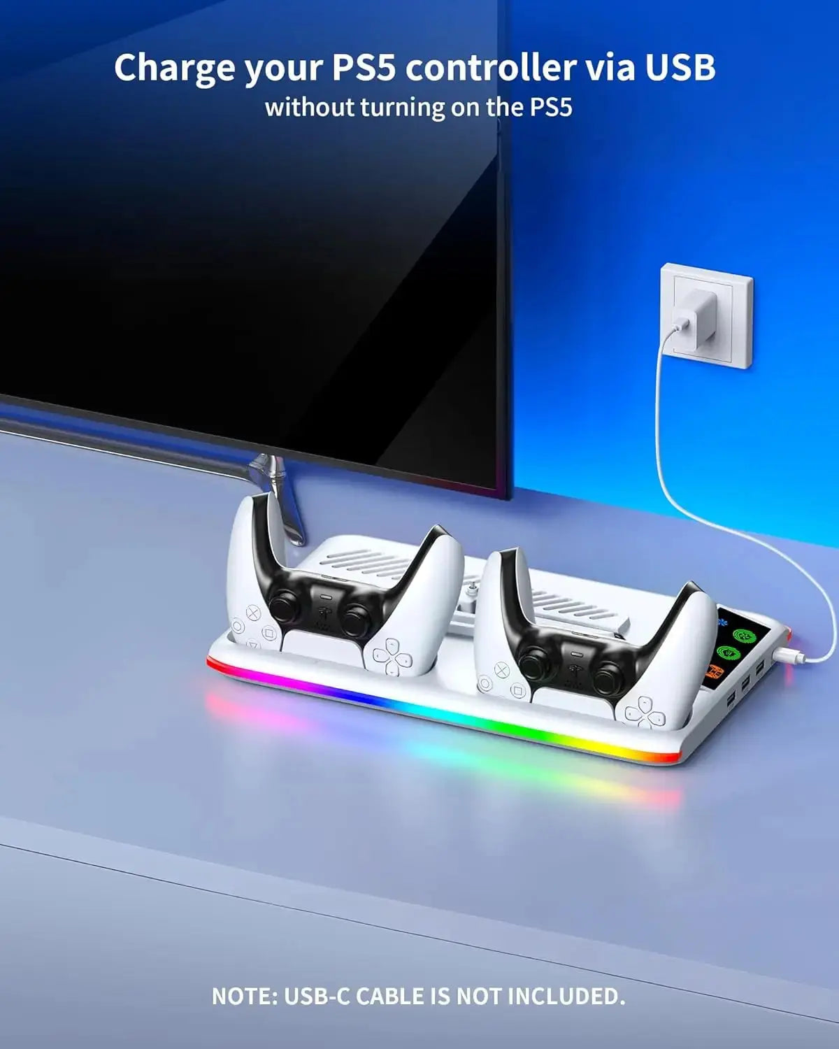 For PS5/Slim/Pro Cooling Stand with LED Controller Charging Station, 3-Gear Cooling Fan for PlayStation 5 Console Accessories Deals 4 U  Gaming Accessories Deals 4 U