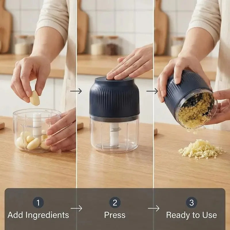 1pcs Electric Garlic Chopper, 4 Sharp Blades，Portable Veggie Chopper, 300ML Garlic Grinder Masher Onion Chopper, Blender to Vegetable, Cordless Food Processor for Ginger, Chili, Fruit, Meat, Spices, Beans, etc Deals 4 U  Smart Home Gadget Deals 4 U