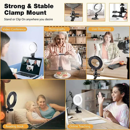 Clip-on ring light lighting kit, phone selfie light, 3-stop webcam, photography accessories, auto projection, 6-inch fill light Deals 4 U  Streaming Equipment Deals 4 U