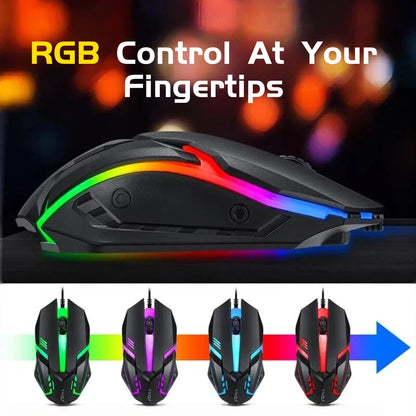T-WOLF RGB Gaming Keyboard Mouse Headset Mousepad 4 in 1 Combo Wired Mechanical Feel LED Backlit Set for PC Desktop Laptop Gift