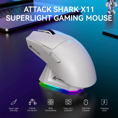 ATTACK SHARK X11 Lightweight Wireless Gaming Mouse with RGB Backlight Charging, Up to 22K DPI, PAW3311 Optical Sensor, HUYU Swit Deals 4 U  Gaming Accessories Deals 4 U