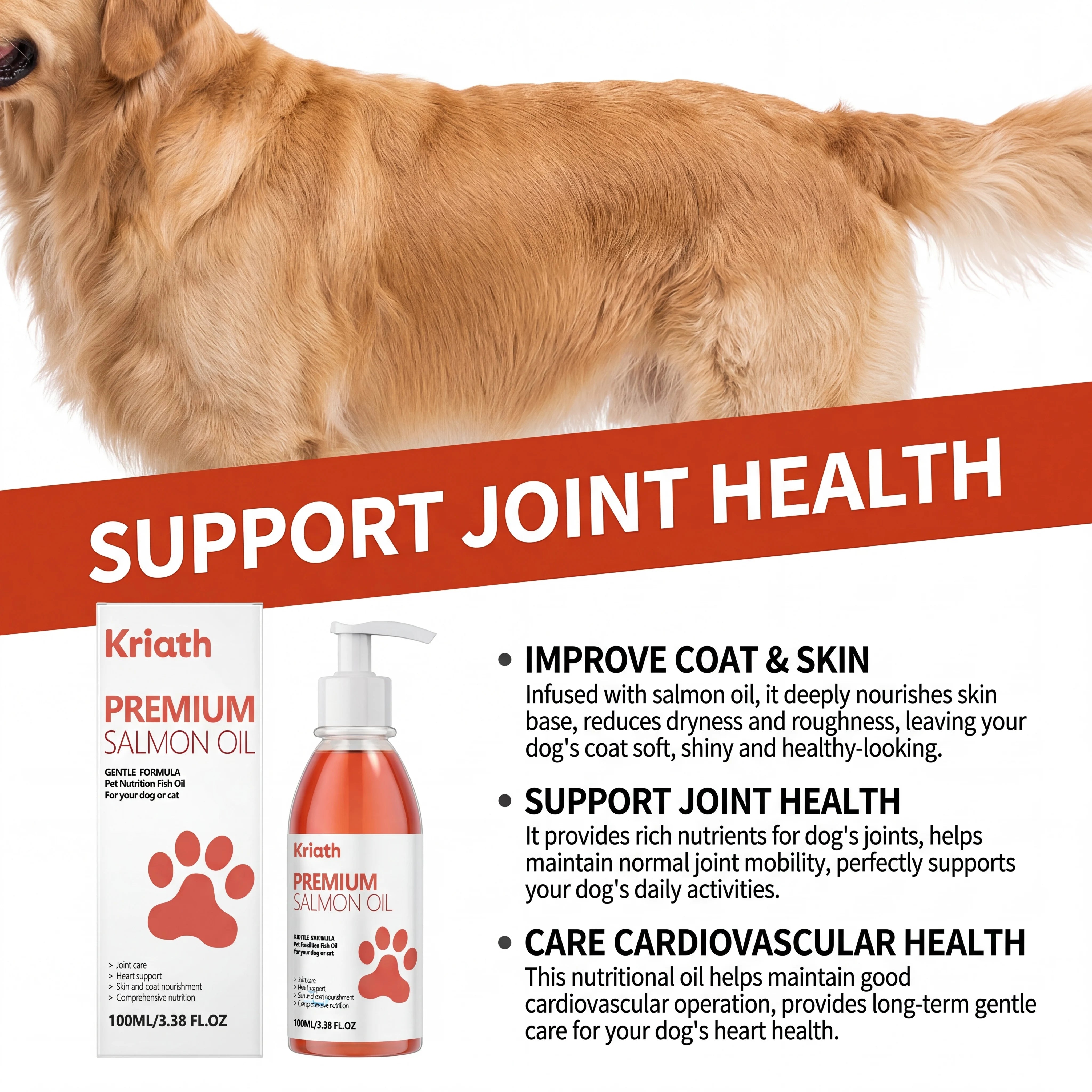 100ml Pure Salmon Oil for Dogs and Cats Omega 3 Fatty Acids Liquid Skin and Coat Supplement Joint Support Pet Health Supplies Deals 4 U   Deals 4 U