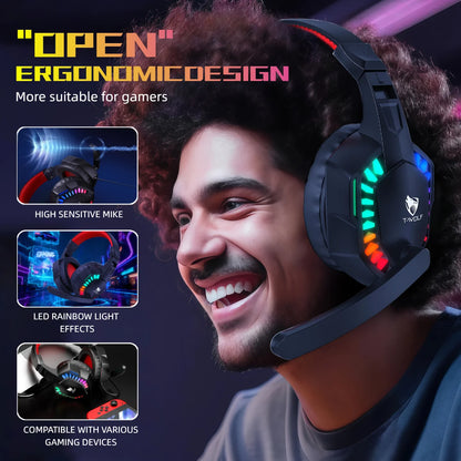 RGB Wired Gaming Headset with Microphone, USB & 3.5mm Over‑Ear Headphones for PC Laptop PS4 PS5 Mobile, Adjustable Noise‑Cancelling Mic, Surround Stereo Sound, Comfortable Headset for Gaming, Office, Study & Daily Use