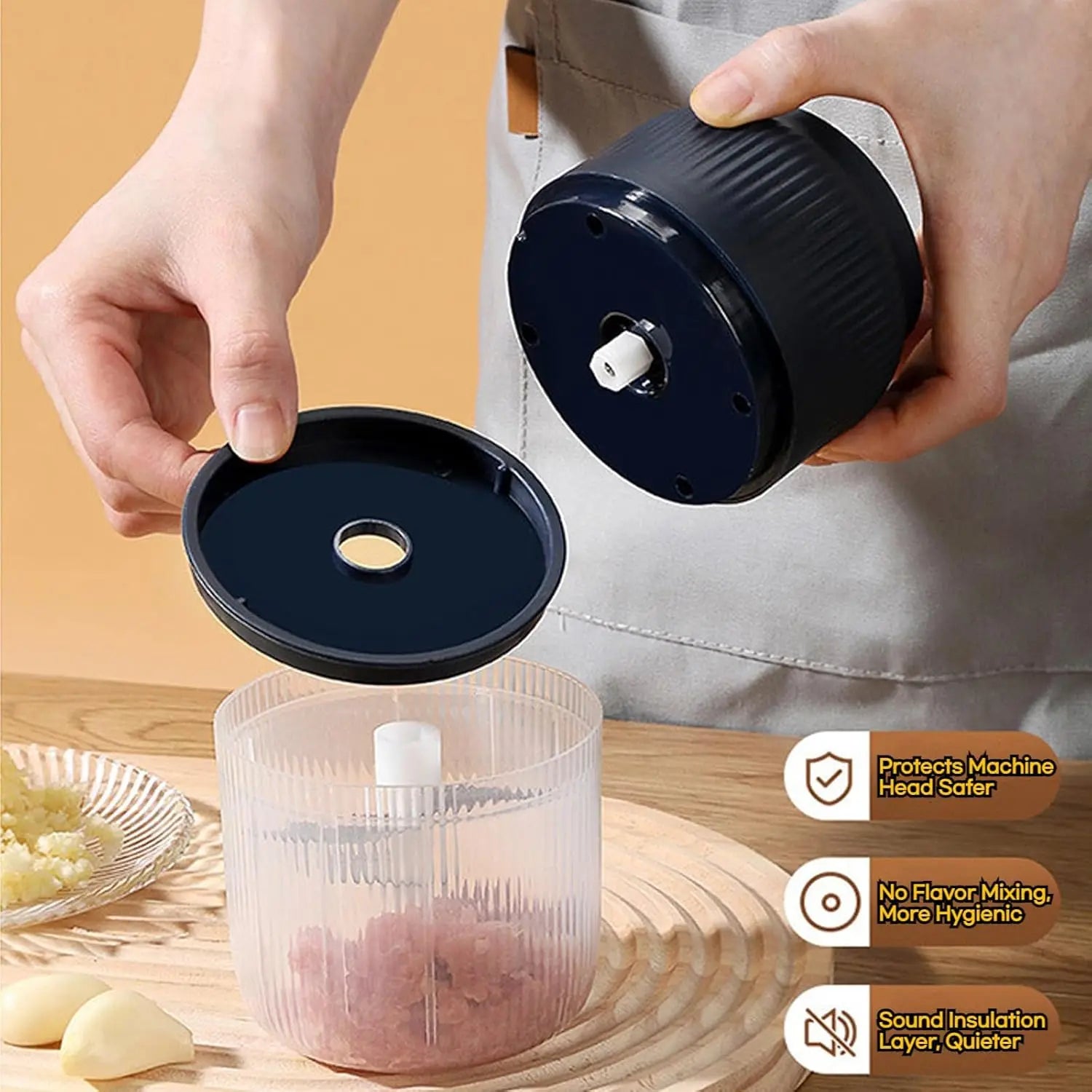 300ml Capacity Electric Garlic Chopper, Mini Portable Veggie Cutter, 4 Sharp Stainless Steel Blades Mini Electric Food Chopper, Compact Size, Easy to Clean, One-Touch Operation (Blue) Deals 4 U  Smart Home Gadget Deals 4 U