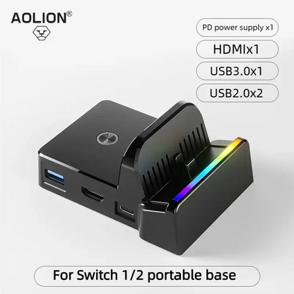 Aolion For Switch 2 Dock RGB Cooling Fan Portable HUB Expansion base Wall Mount With NGC For Switch 2 Accessories Deals 4 U  Console Accessories Deals 4 U